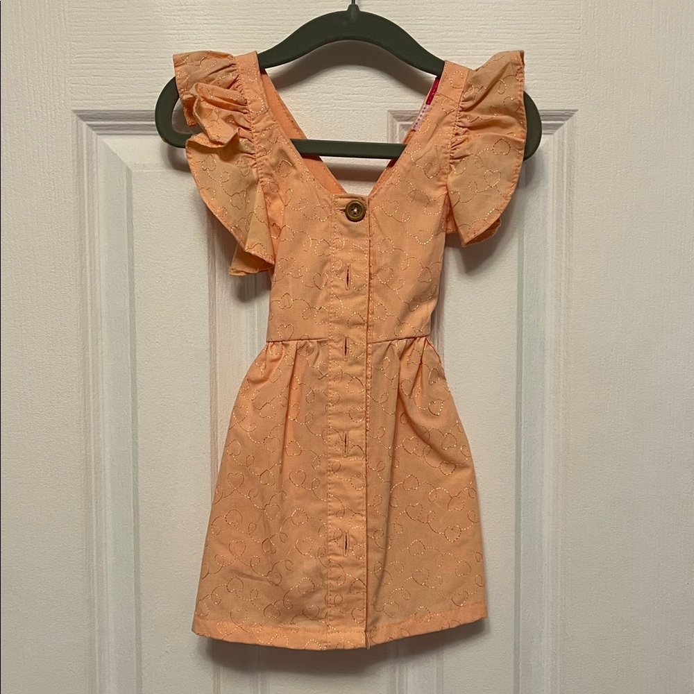 Peach Dress with Ruffle Sleeves